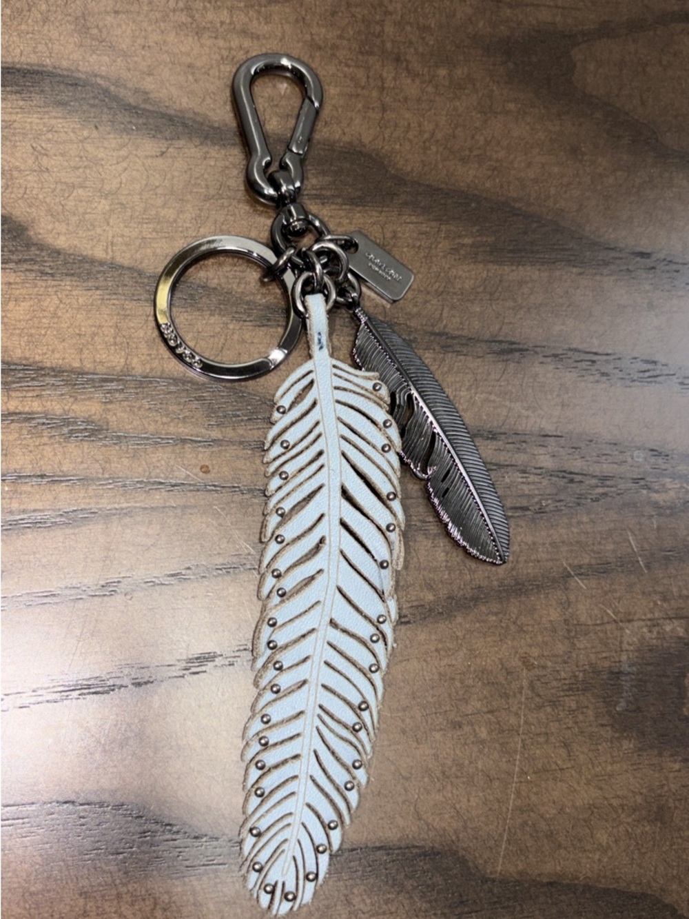 Coach Gray Feather Bag Charm Keychain